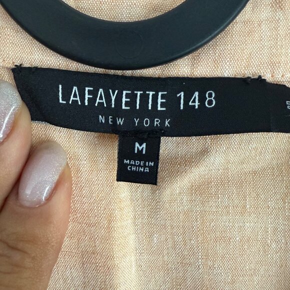 Lafayette 148 NY Creamsicle Linen Short Sleeve Button Shirt Womens Medium - Picture 6 of 6